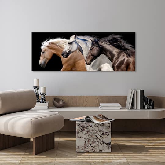 Empire Art Direct 24" x 63" Horse Trilogy 2 Frameless Free Floating Printed Tempered Glass Wall Art